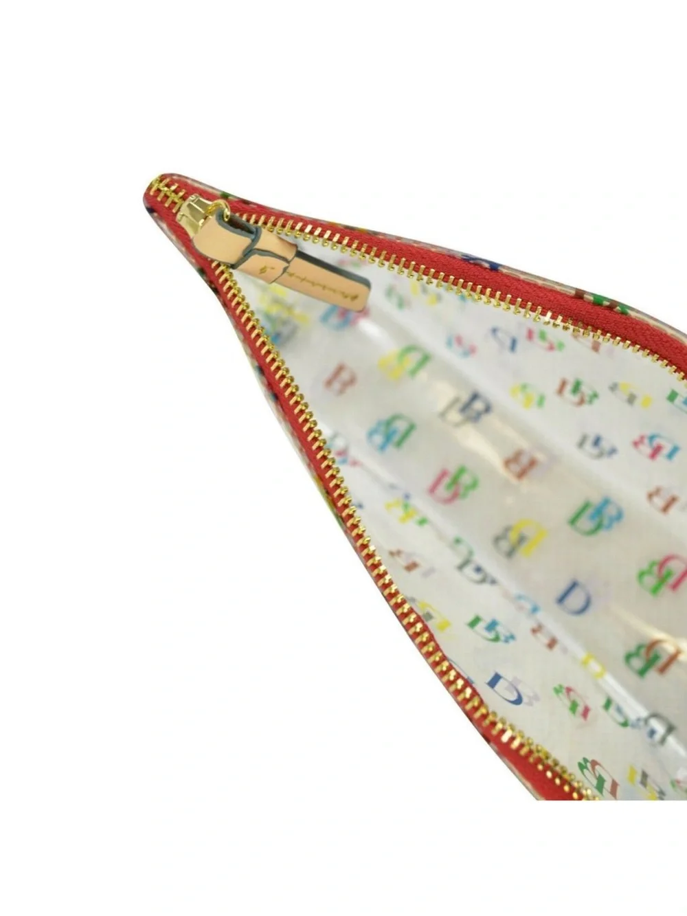 Dooney Burke on the go Clear Multicolor DB Logo Cosmetic Pouch leather zipper